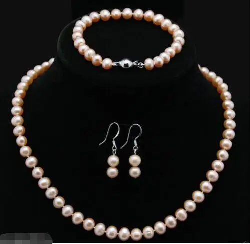 

Shipping Wholesale>>>new hot Natural 9-10MM Pink Akoya Cultured Pearl Necklace 18" Bracelet Earrings Set