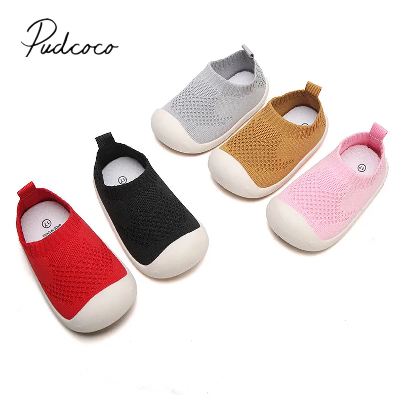 

2019 Baby First Walkers Casual Shoes Infant Toddler Knitted Solid Shoes Girls Boys Casual Mesh Shoes Breathable Soft Shoes