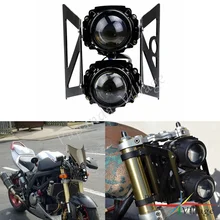 Papanda мотоцикл двойной Спорт двойная фара уличные бойцы фары проектор лампа с креплением кронштейн для Honda Yamaha Kawasaki
