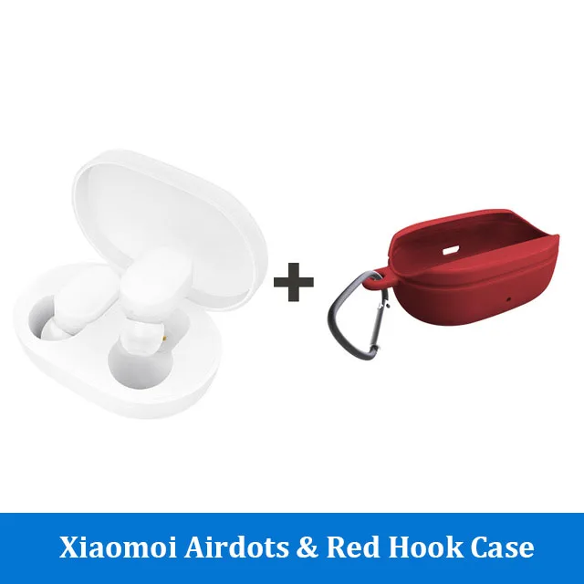 Xiaomi MI AirDots Wireless Earphones TWS Bluetooth5.0 Xiaomi Redmi Airdots Headset Voice Control Noise Reduction Earbuds Mic - Цвет: Add Hook case Red