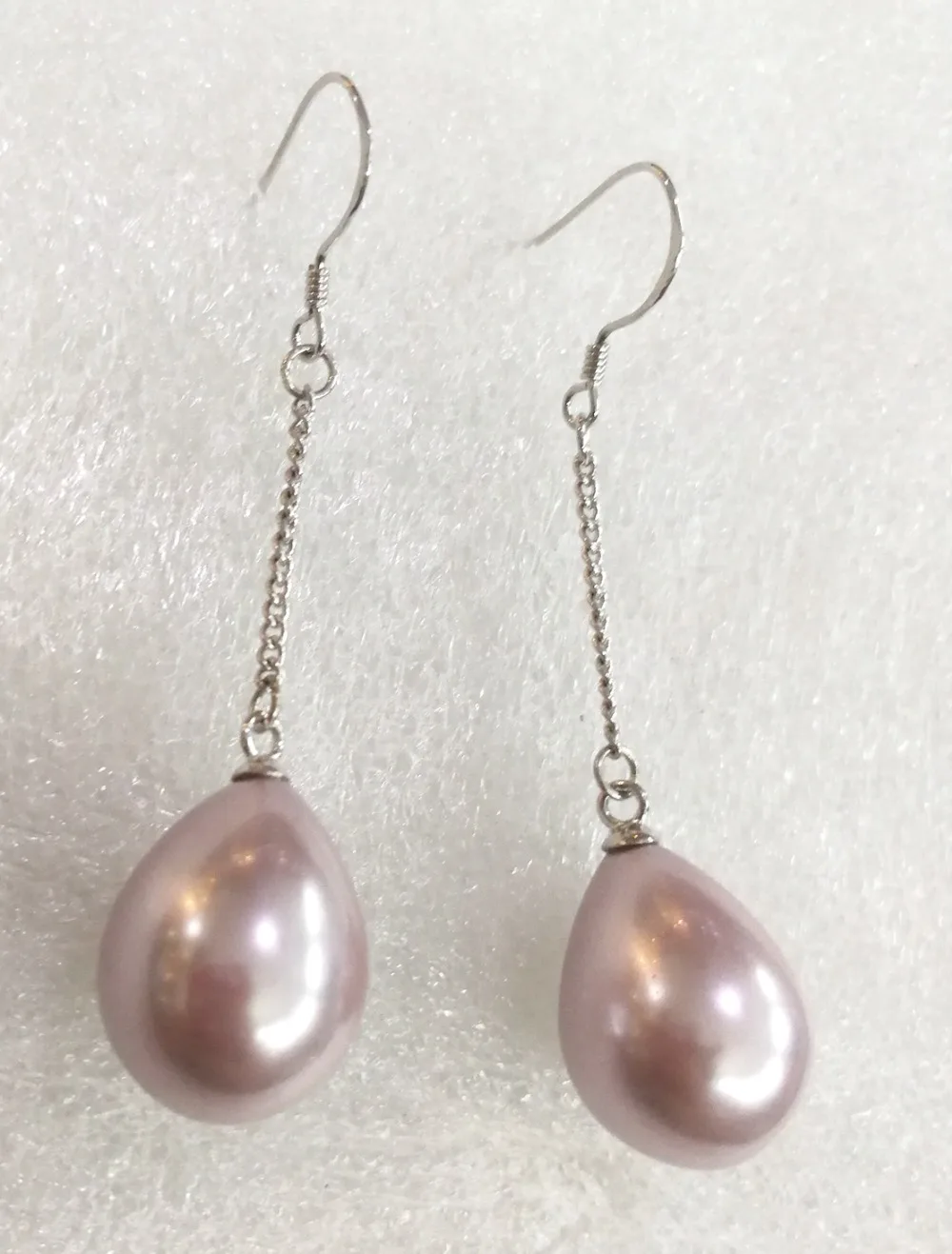 Classic Natural South Sea Shell Pearl 12X16Mm Perline A Goccia D'Acqua Viola Chiaro Catena D'Argento Ciondola I Gioielli Degli Orecchini Del Gancio