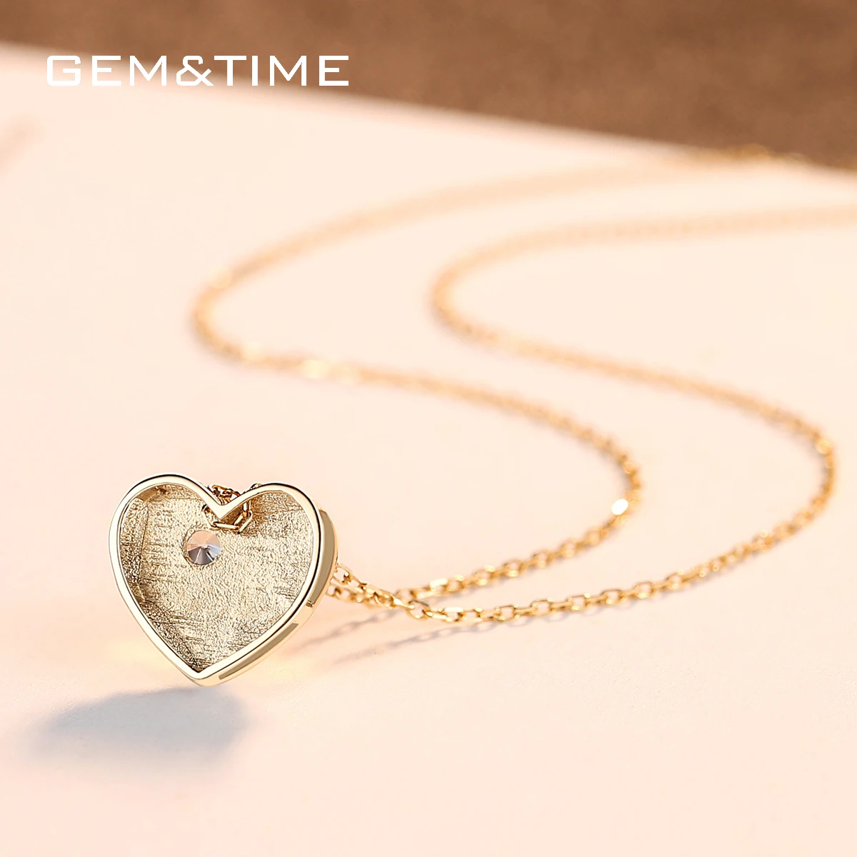 Gem& Time 14k Золотое короткое ожерелье с подвеской в виде сердца с надписью «Love You» Для женщин CZ циркониевое Очаровательное ожерелье ювелирные изделия из желтого золота N14132