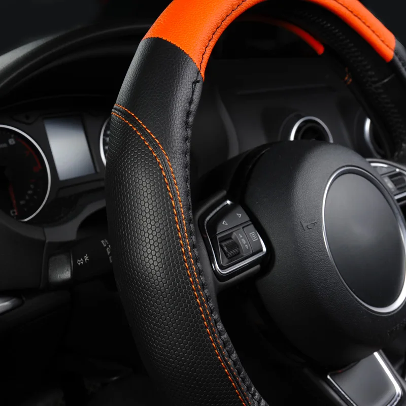 AUTOYOUTH чехол рулевого колеса автомобиля Универсальный спортивный стиль Противоскользящий оранжевый цвет из искусственной кожи покрытие рулевого колеса автомобиля Стайлинг