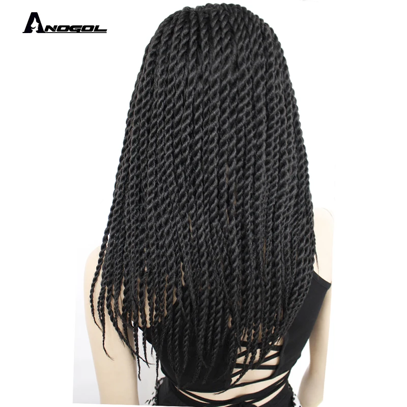 ANOGOL длинные бургундские бесклеевые плетеные синтетические парики на кружеве скрученные косы для афро-черных женщин повседневная одежда