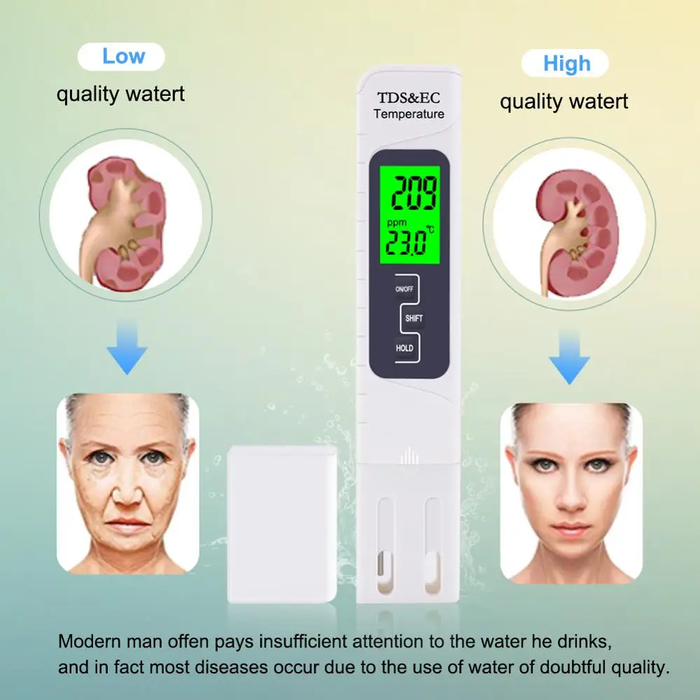Yieryi 3 в 1 тестер качества воды EC TDS 19999 PPM датчик температуры проводимости ручка цифровой портативный фильтр инструмент