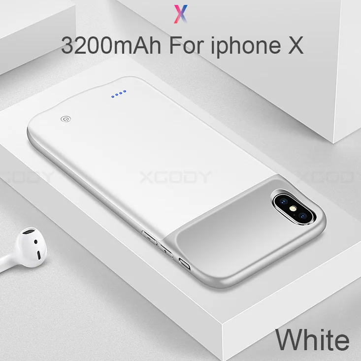 XGODY 3200 мАч умный чехол для Apple iphone X XS Мобильный Внешний Аккумулятор Чехол для зарядки для iphone X XS чехол для резервного зарядного устройства - Цвет: Белый