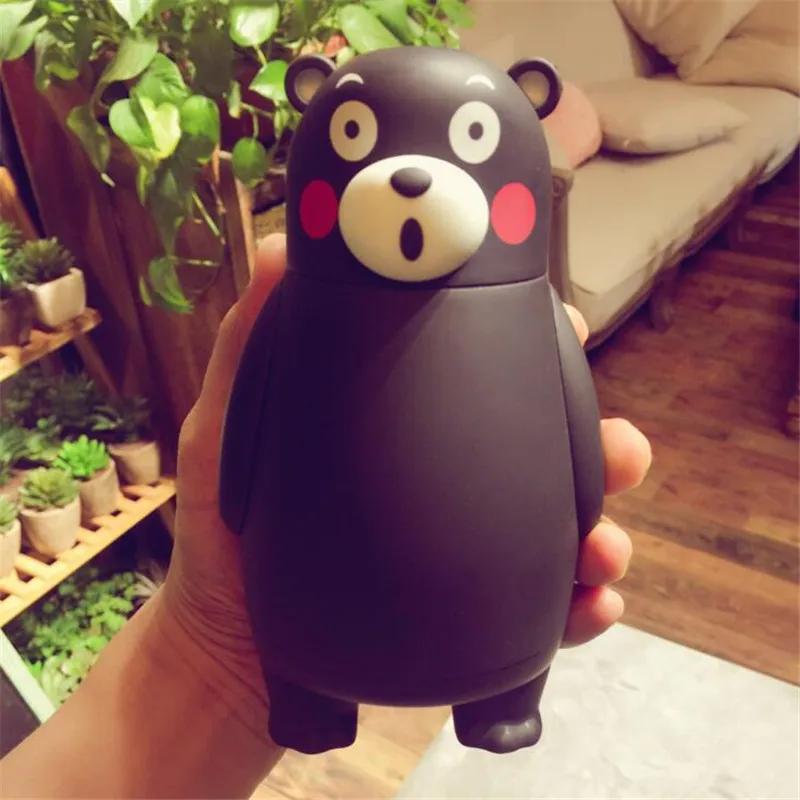 Koop HOMETREE Nieuwe 320ml Leuke Cartoon Glas Thermos Cup Zwarte Beer Mooie Roestvrijstalen Mok Draagbare Reizen Student Kind Cups h376