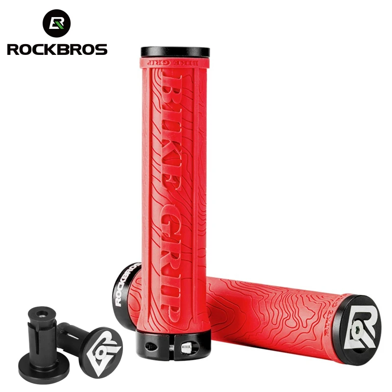 ROCKBROS دراجة القبضات TPR المطاط الدراجة المقود Mtb القبضات لينة 3D مضاد للانزلاق قفل على مقود الدراجات أجزاء الدراجة اكسسوارات