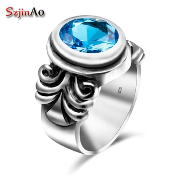 

Szjinao London Blue Topaz Rings Gothic Handmade Genuine 925 Sterling Silver Luxury Fine Costume Jewelry Accessories For Women