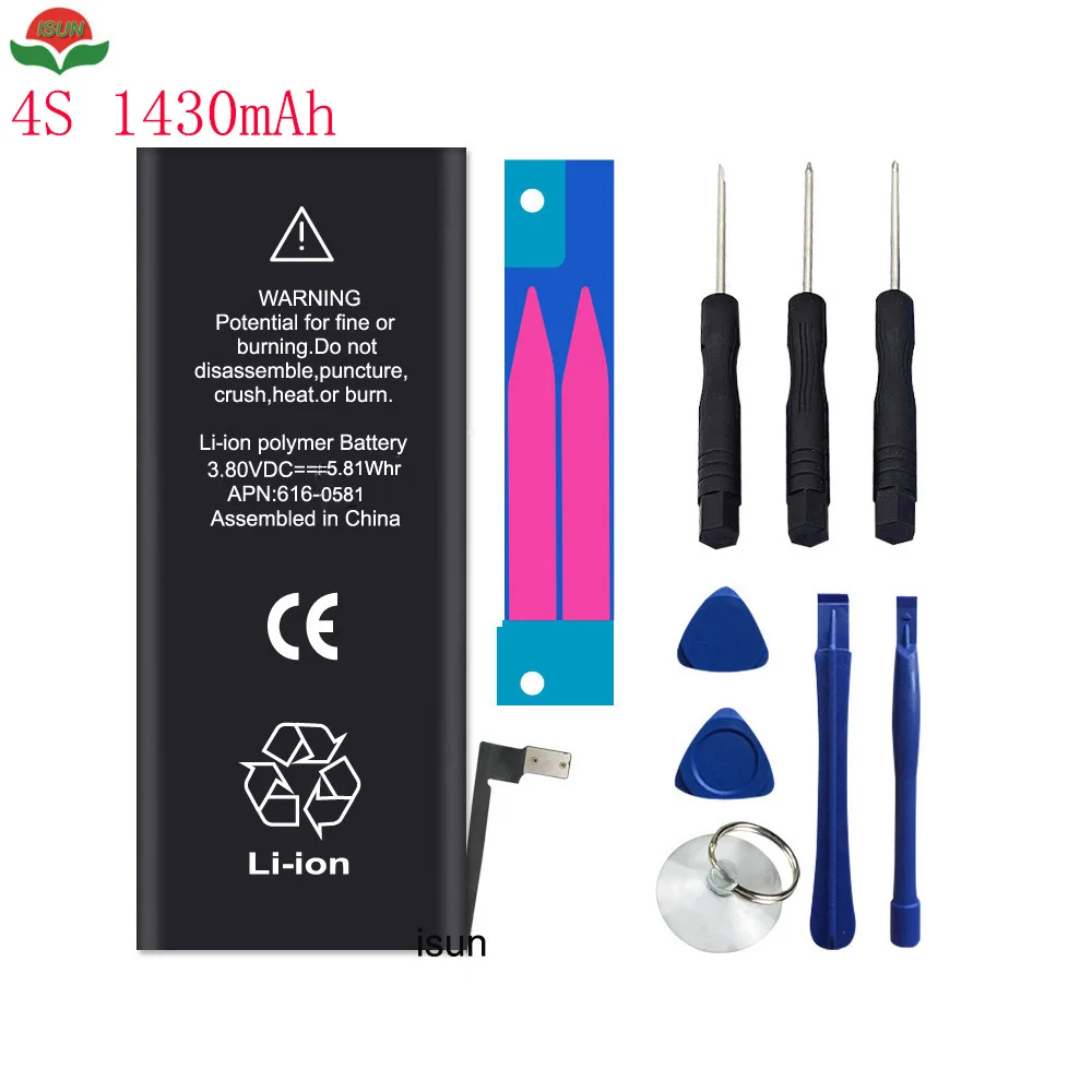 ISUN AAAA Качество 1430 мАч 100% Совершенно новый 0 цикл 4 S аккумулятор для iPhone зеркальный