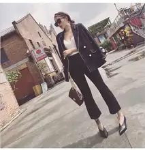 2018 Autumn Winter New Style Lapel Long Sleeved  Jacket  Flare Cuff Pants Office Lady High End Female Two Pcs Suit Female