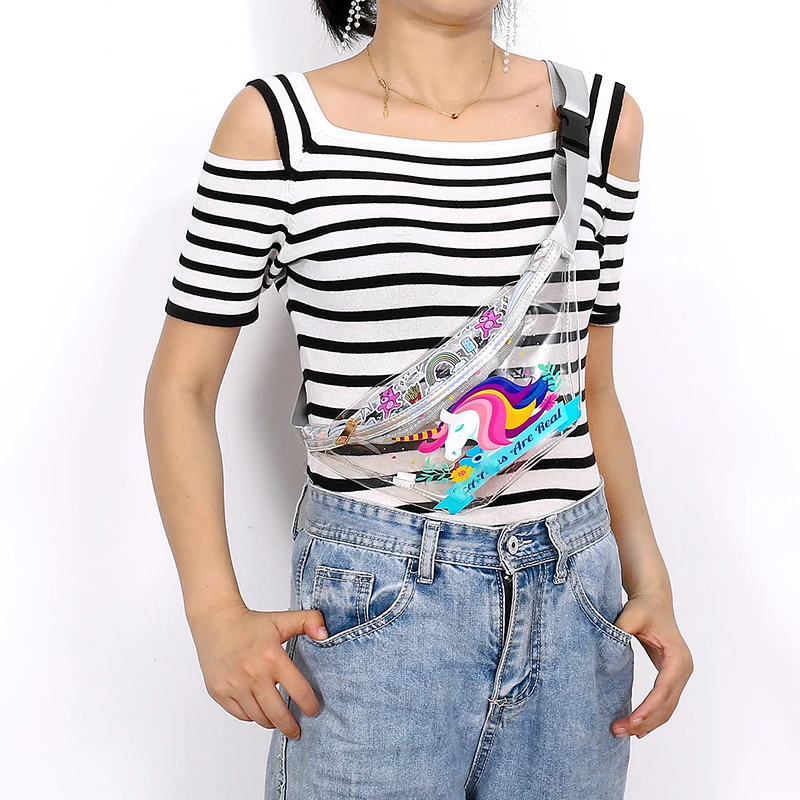يونيكورن فاني الخصر حزمة النساء فلامنغو الحصان PVC الصدر أكياس الأزياء Crossbody حقيبة شاطئية الهاتف محفظة حقيبة كتف للفتيات A5