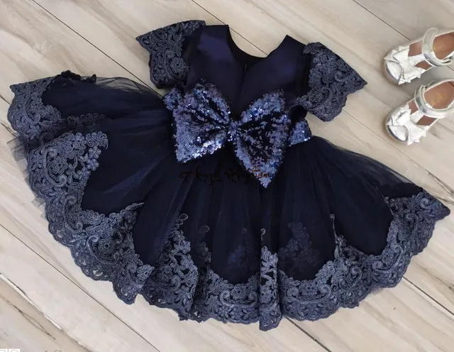 Blue Knee Length Flower Girl Dress