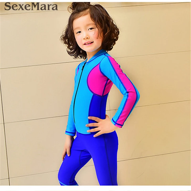 

2019 kids Wetsuits Cute Pacthwork diving suit for kids with uv protection full surfing wetsuits swimwear Beach suits