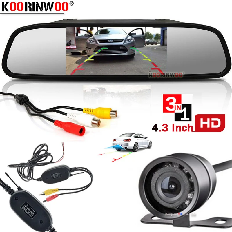 

Koorinwoo Car Monitor with camera 4.3" TFT LCD HD Screen Parking Mirror Monitor Color 10 Lights Car Reverse Camera Backup Marker