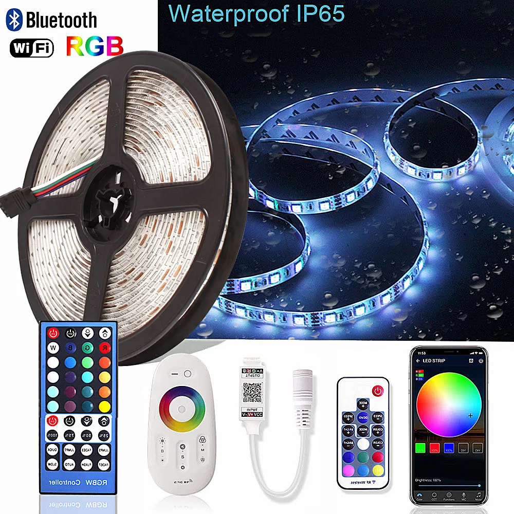 cheap 5M 5050 RGB RGBW LED Strip Waterproof IR RF WiFi Bluetooth Controller Neon Ledstrip Backlight Ambilight TV Light Diode Tape 12V