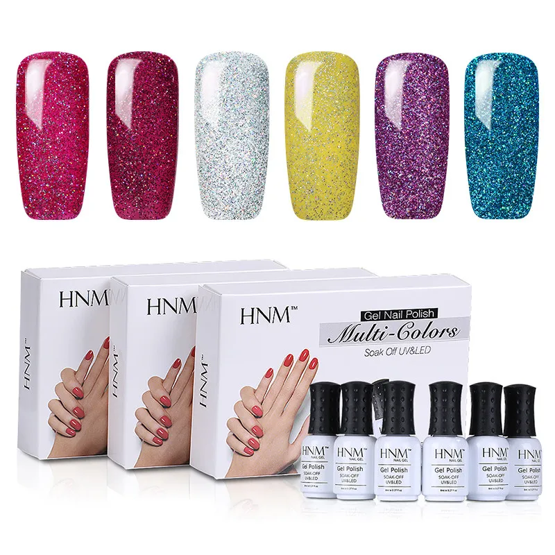 HNM 6 шт./лот Супер Bling 8 мл УФ-гель для ногтей Vernis Полупостоянный Гель-лак светодиодный гель для ногтей набор Bling Гибридный набор чернил Гель-лак