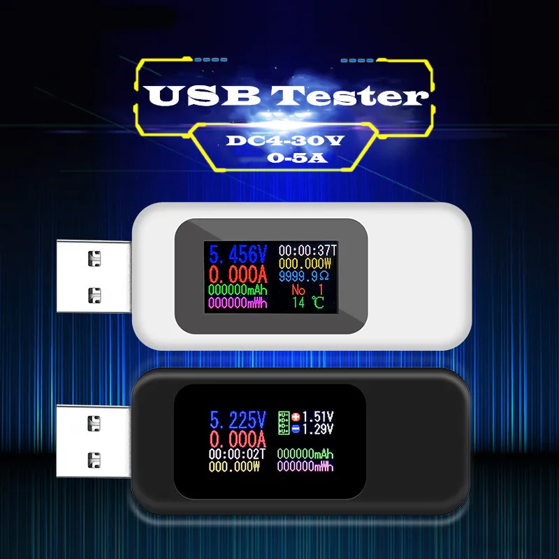 

10 in 1 DC USB Tester Current 4-30V Voltage Meter Timing Ammeter Digital Monitor Cut-off Power Indicator Bank Charger