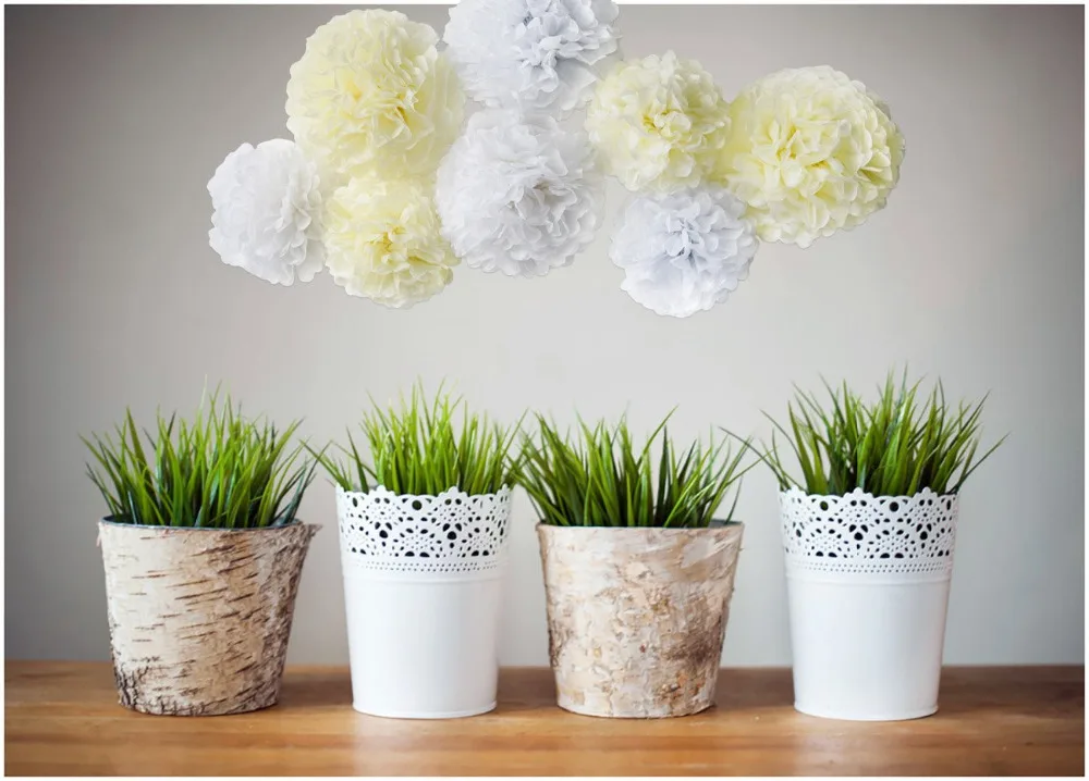 

8pcs White Mixed Cream Tissue Paper Pom Pom Paper Flower Pom for Baby Shower Wedding Birthday Celebration Table Wall Decoration