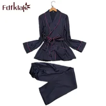 Fdfklak, пижама Mujer, сексуальная, весна-лето, одежда для сна, Шелковый комплект для сна, женская пижама, костюм, спортивный костюм для женщин, Q769