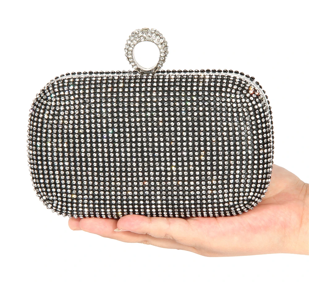 Luxury Diamond Evening Clutch Bags Heart Shape Finger Ring Rhinestones