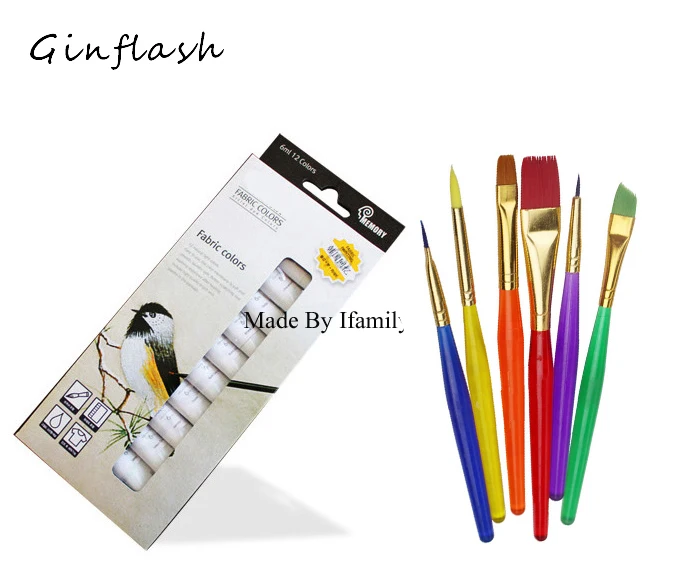 comprar 6 ml * 12 cores profissional conjunto de Pintura De Tecido Não Tóxico Tubo de tinta acrílica para os artistas com 6 pintura escova de pintura pano