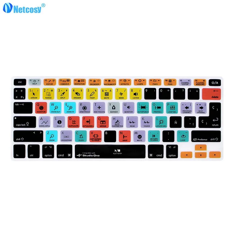 Netcosy испанская клавиатура для Macbook Pro A1278 Air 13 Steinberg Cubase Traktor VIM резиновая крышка - Цвет: Studio One