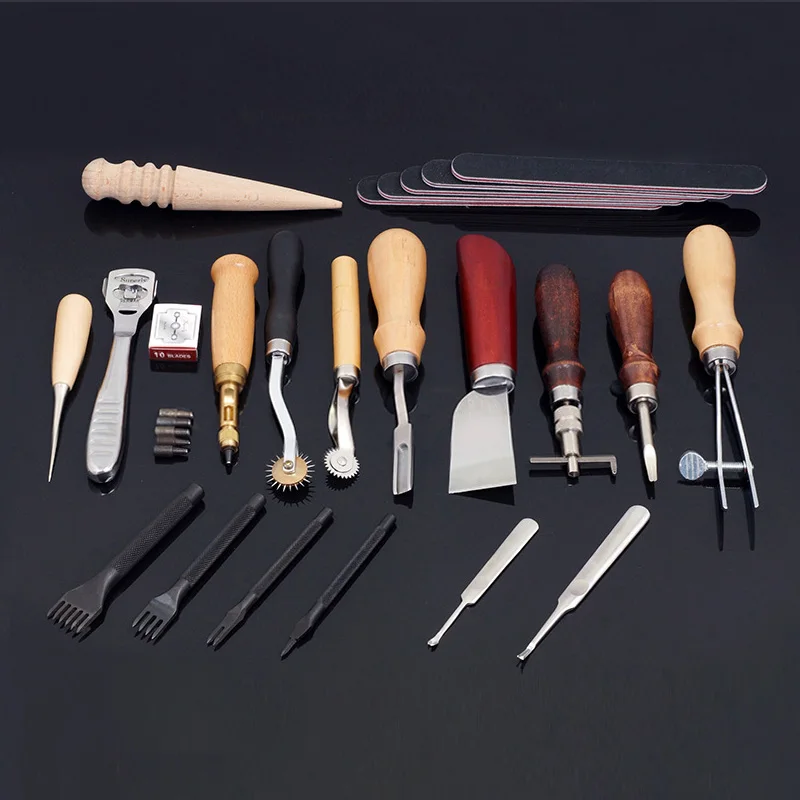 

Handmade Leather Carft Punch Tools Kit Stitching Carving Working Sewing Knife Edger Saddle Leather Crafting DIY Tool Set Kit
