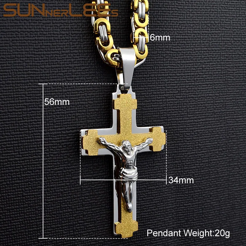 SUNNERLEES 316L нержавеющая сталь Иисус Христос крест кулон ожерелье византийский звено Цепочка Золото Серебро Мужчины Мальчики подарок SP217