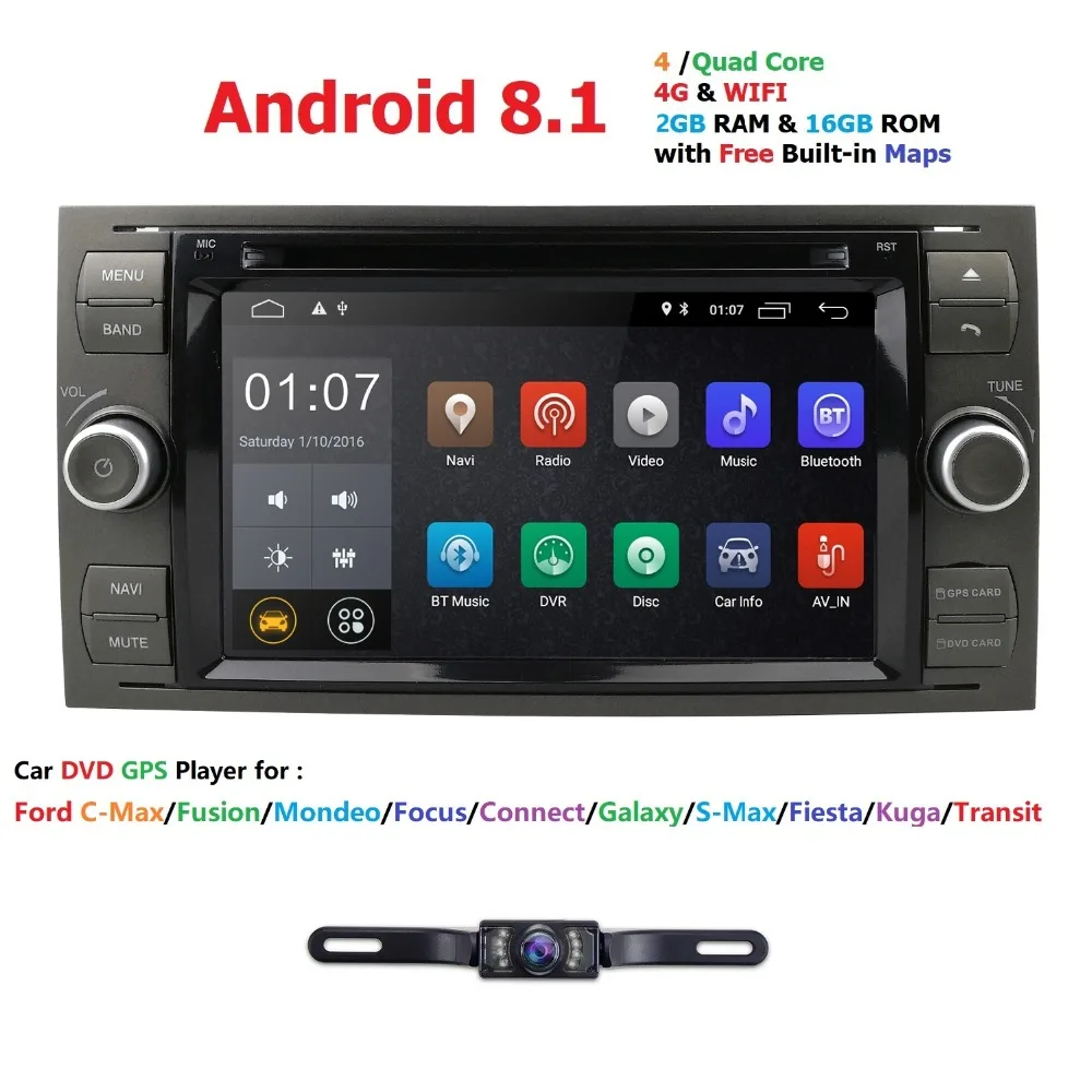 Cheap Hizpo 2Din Android 8.1 Stereo Car DVD Play For FORD FOUCS Mondeo S-max smax Kuga c-max gps intelligent radio video wifi multimed 1