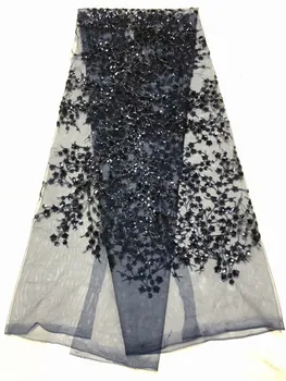 

African Lace Fabric With Sequins 2017 Latest Sequin Fabric High Quality Tulle Sequins Lace Fabric For Party Dresses lake blue