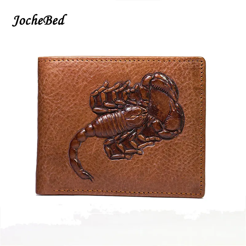 

Vintage 100% Genuine Leather Scorpion Men Wallet Vintage Simple Money Bag Coin Purse Slim Cow Leather Wallets Men Card Holder