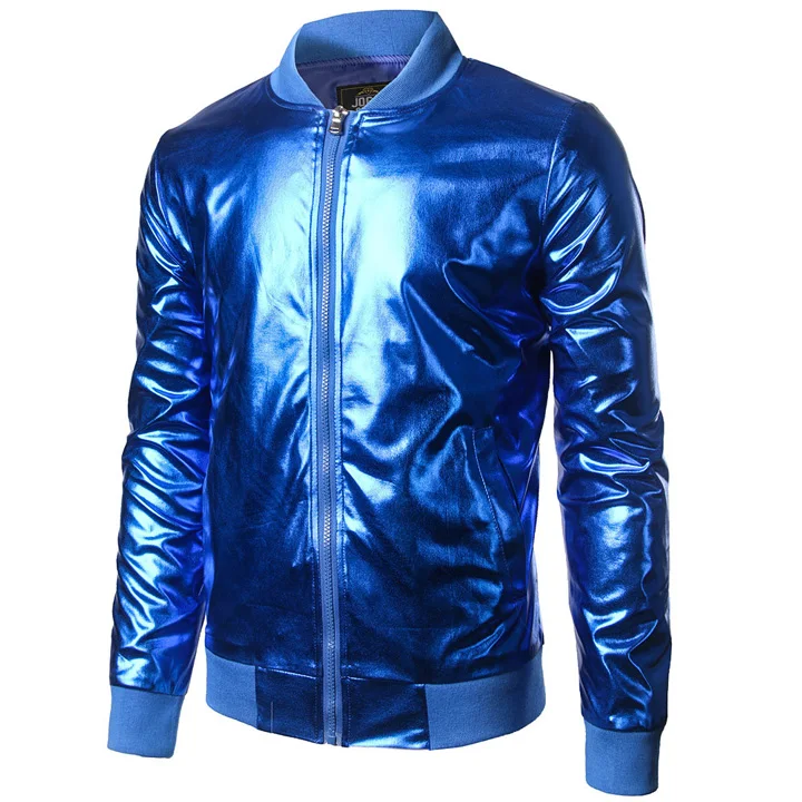 Блестящая куртка металлик с серебряным покрытием, мужские Брендовые куртки и пальто со стоячим воротником, легкая бейсбольная куртка-бомбер, мужская куртка