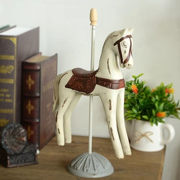 Decoración Retro de madera Para el Hogar, adornos creativos de caballo de Troya de escritorio, manualidad Para regalo, Enfeites de madera Vintage Para Casa, decoración