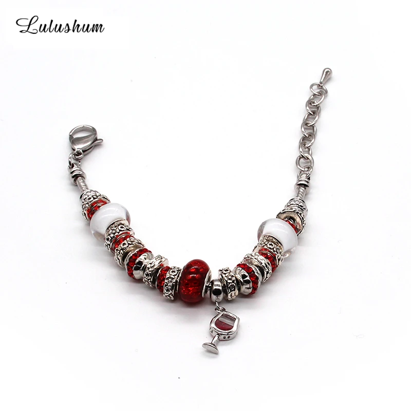 

SANYU Fit Pandora Bracelet Red Romantic Clover Love Flower Glaze Beads Temperament Bangles Charm Jewelry Gifts Women BR-1689