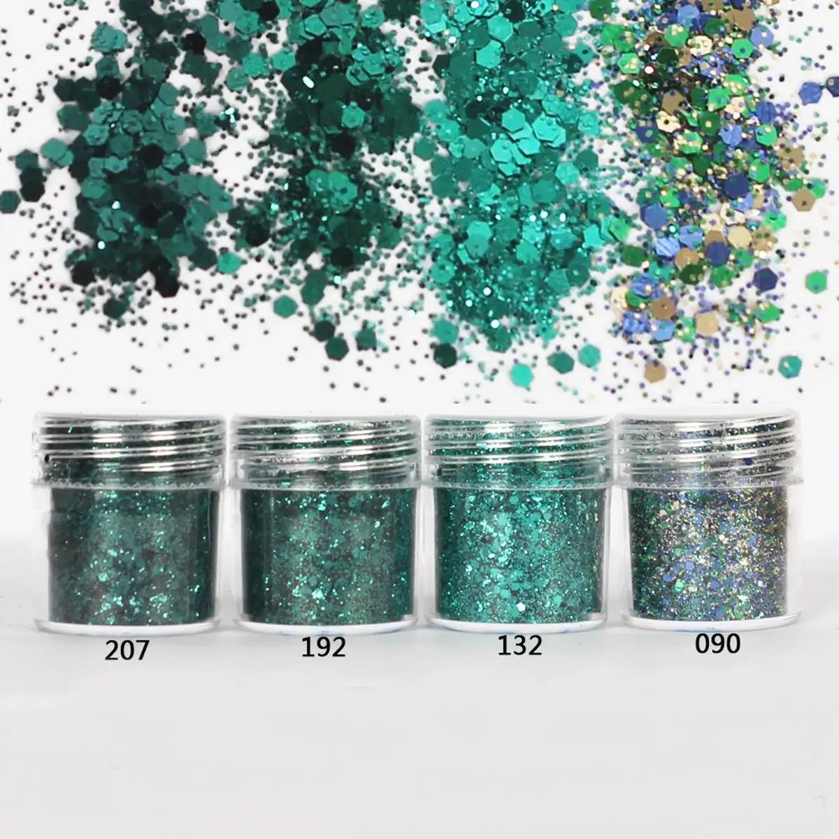 

4box 10ml Dark Green Color Mix Nail Glitter Powder MIx Dust 1mm Shiny Sequin For Eyeshadow Tattoo Body UV Gel Decoration Tip