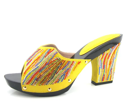 

YELLOW Wonderful Italian Shoes PU Material Women Pumps With Stone Newest African Sandals Wholesale !HYT1-22