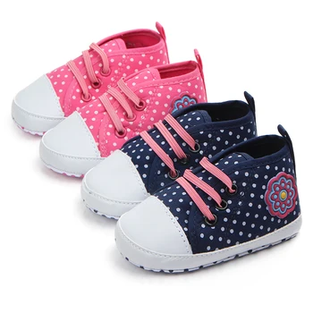 

Baby Girl Canvas Toddlers Polks Dot Bebe Newborn First Walker Flower Sneakers for Infants Prewalker Boots