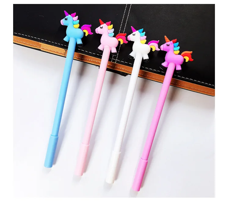 2 pcs/lot Creative Cartoon Rainbow Horse Unicorn Gel Pen Ink Pen Promotional Gift Stationery School& Office Supply