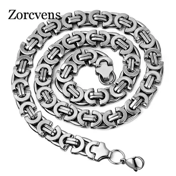 

ZORCVENS New Fashion 10mm wide Men Punk Rock Necklace Stianless Steel silver Color chain necklace for Men