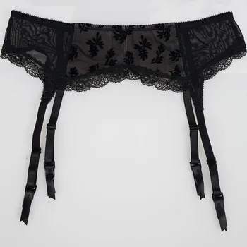 

Plus Size Floral Lace Belt for Stockings Velvet Gauze Black Garters Belts With Metal Buckles Women Suspenders for Stockings