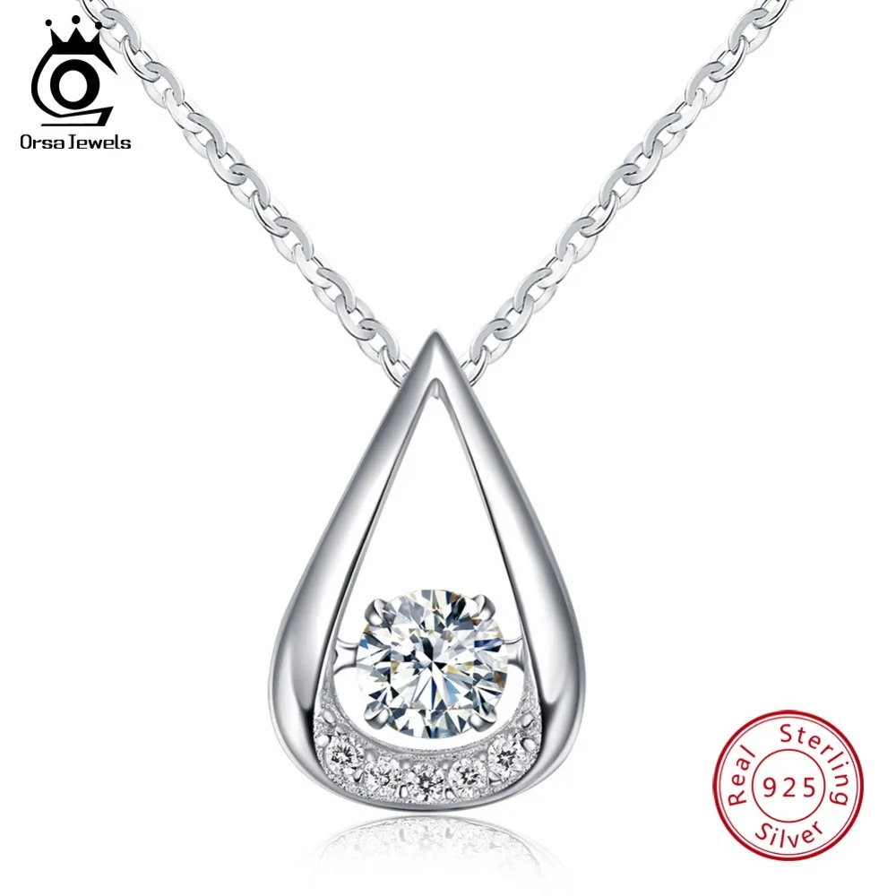 

ORSA JEWELS 925 Sterling Silver Pendant Necklaces For Female AAA Zircon Water Drop Shape Pendant Luxury Party Jewelry Gift OSN40