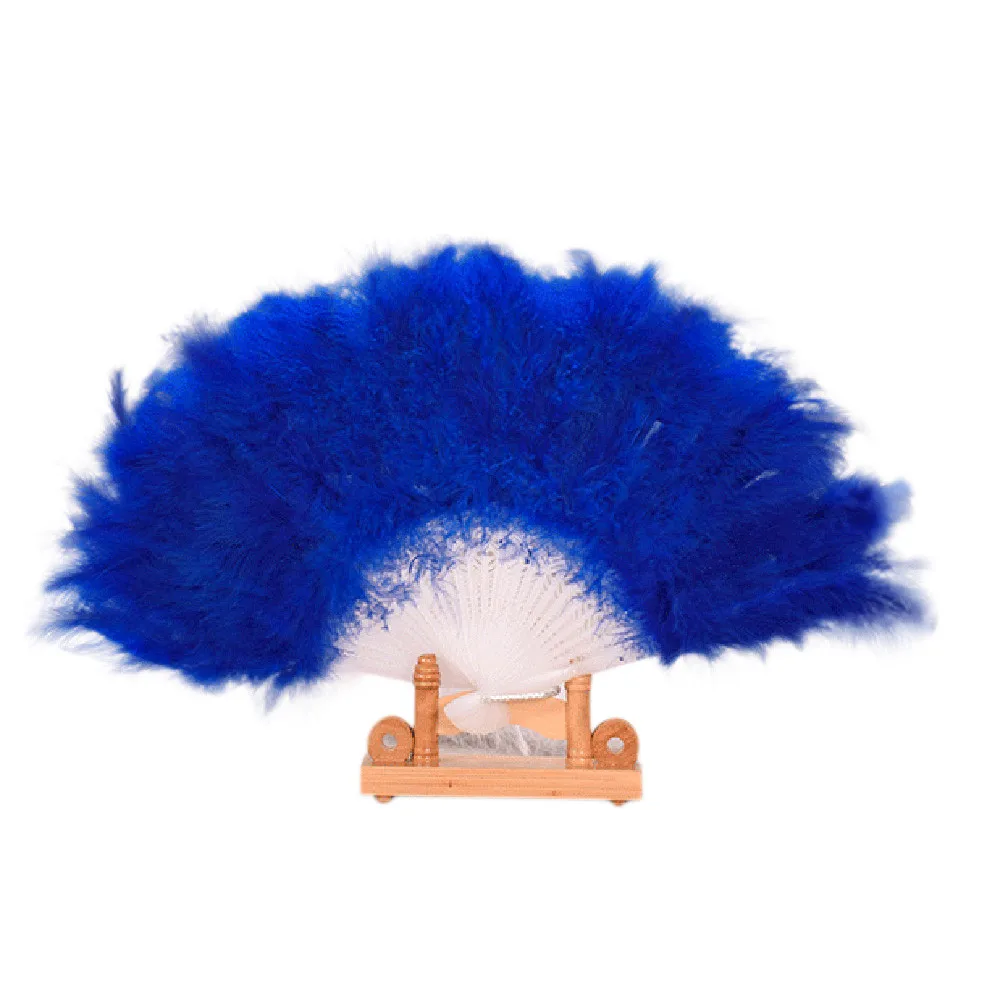 New Hand fan Wedding Showgirl Dance Elegant Large Feather Folding Hand Fan Decor Decal hand held folding fan ventaglio a mano - Цвет: Blue