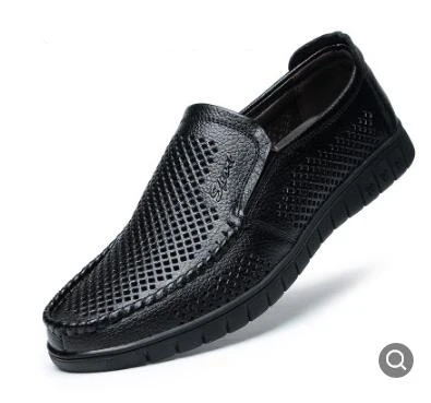 Мужская повседневная обувь из натуральной кожи; Брендовые мужские лоферы; мокасины; дышащие слипоны; черная обувь для вождения; H412 - Цвет: black hole