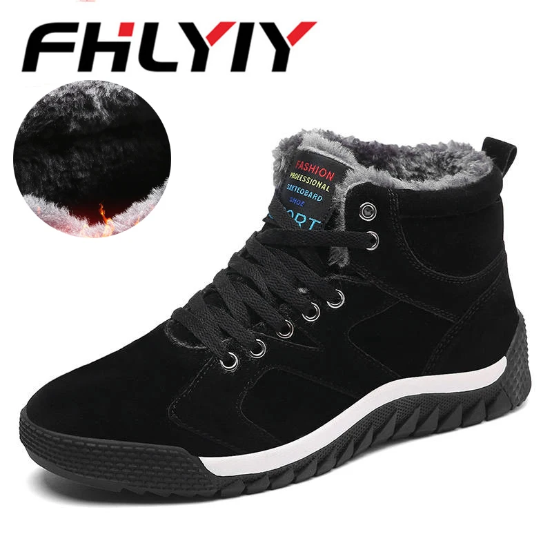 

Winter Boots Men Suede Leather Shoes Male Sneakers With Fur Shoes Outdoor Ankle Boots Man Warm Plush Casual Botas Hombre