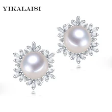 YIKALAISI 925 серебро/Циркон ювелирные изделия настоящая пресноводная жемчужина серьги гвоздики 11-12 Большой жемчуг для женщин лучшие подарки