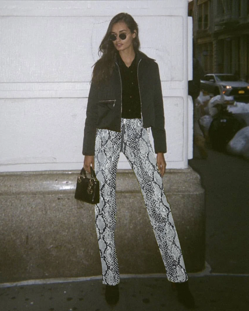  Zipper Snake Print Pants Women PU Leather Pants High Waist Pencil Trousers Skinny Pantalon Femme Streetwear 2019 New Gray (7)