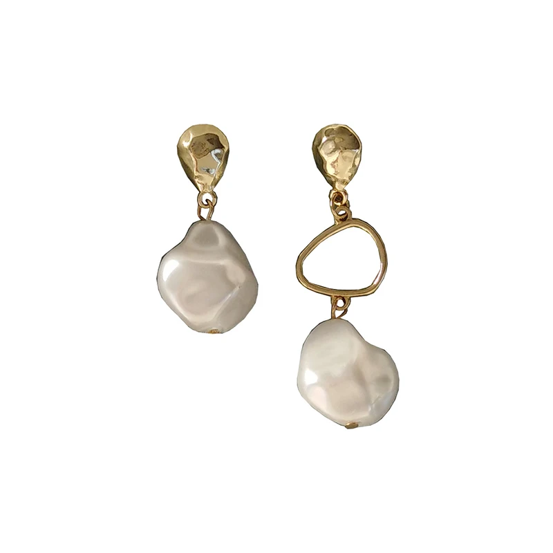 Korean Vintage Concise Simple White Irregular Pearls Resin Stone Shape Clip Earrings without Piercing Ins For Women Lady Party