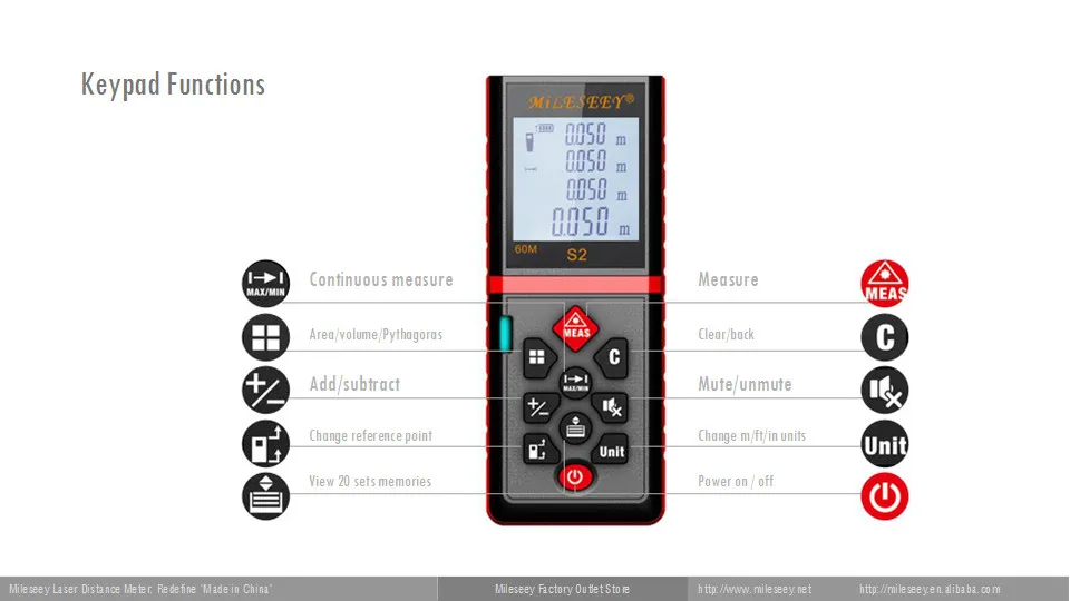 Mileseey S2 40 м лазерный дальномер измерительный синий точность 2 мм Максимальная площадь/объем тестер инструмент