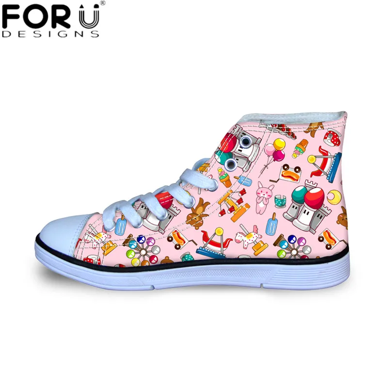 

FORUDESIGNS Fashion Child Flats Cute Cartoon Toys Print Breathable Mesh Sneakers Shoes for Kids Girls Boys High Top Canvas Shoes